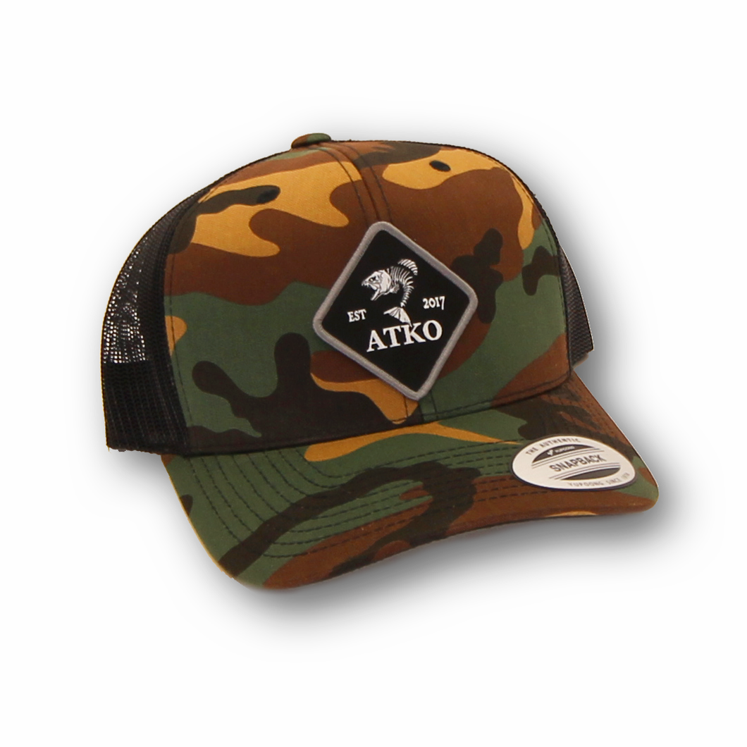 Six Panel Woodland Camo Black Back Hat